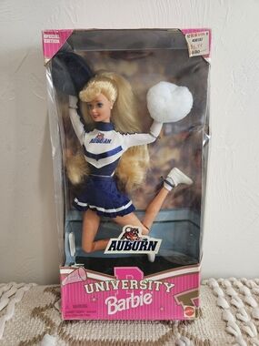 Auburn University Cheerleader Barbie Doll Mattel Vintage New In Box Cheer Poms